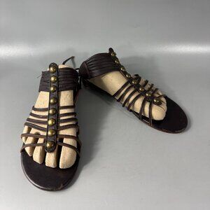 Cocobelle Chocolate Brown Leather Strappy Gladiator Sandals Flat Italy Tie, 38